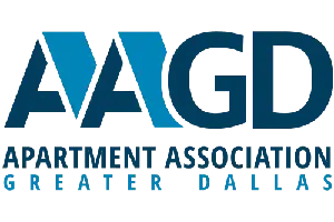 Logo of the Association of Greater Dallas, which is written in blue on a white background