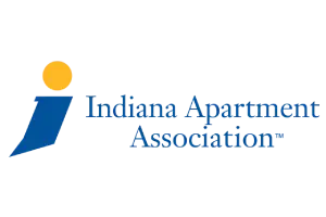 Indiana Apartment Association logo, which consists of a blue circle with a white outline