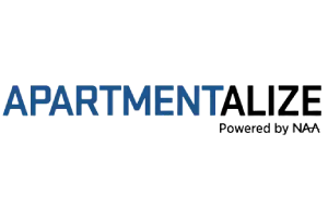 Logo of Apartmentalize, powered by NAA, which is written in black text on a white background